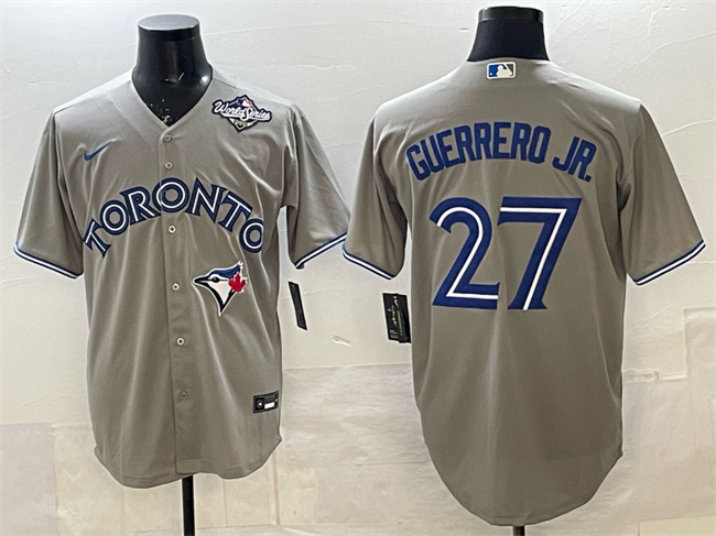 Men's Toronto Blue Jays #27 Vladimir Guerrero Jr. Grey 2025 World Series Cool Base Stitched Baseball Jersey Men's Toronto Blue Jays #27 Vladimir Guerrero Jr. Grey 2025 World Series Cool Base Stitched Baseball Jersey